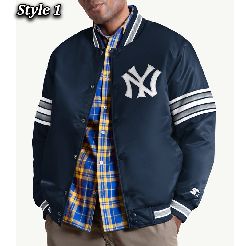 NY Yankees Midfield Navy Varsity Satin Jacket
