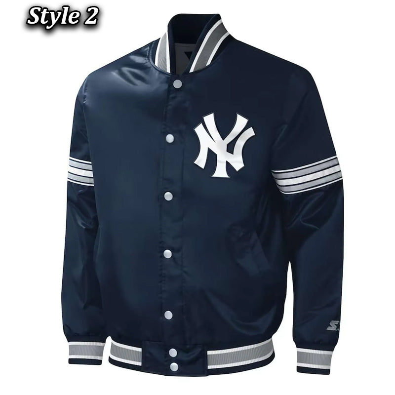 NY Yankees Midfield Navy Varsity Satin Jacket