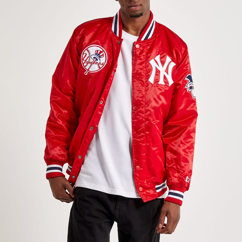 NY Yankees Red Varsity Satin Jacket