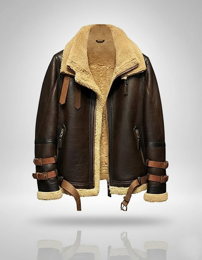 Men’s B-3 Shearling Leather Bomber Jacket – Real Flight Jacket
