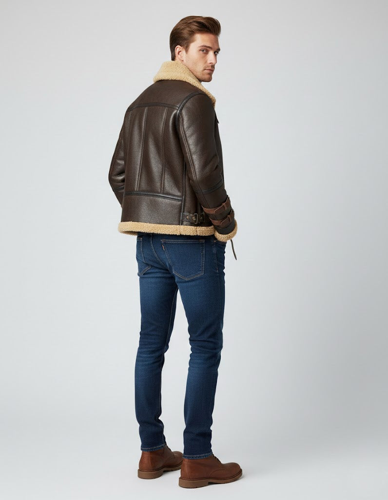 Men’s B-3 Shearling Leather Bomber Jacket – Real Flight Jacket