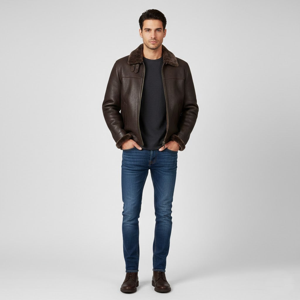 Men’s Leather Trench Coat – Mid-Length Winter Jacket