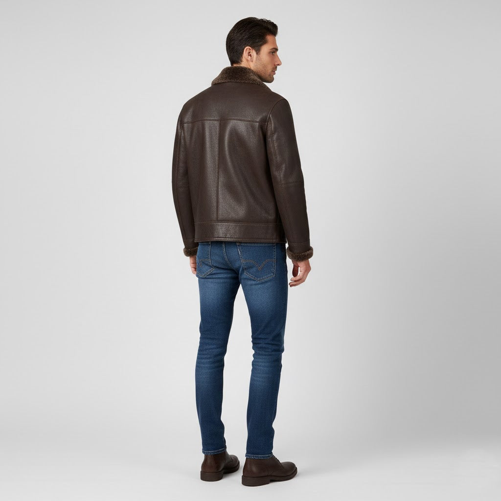 Men’s Leather Trench Coat – Mid-Length Winter Jacket