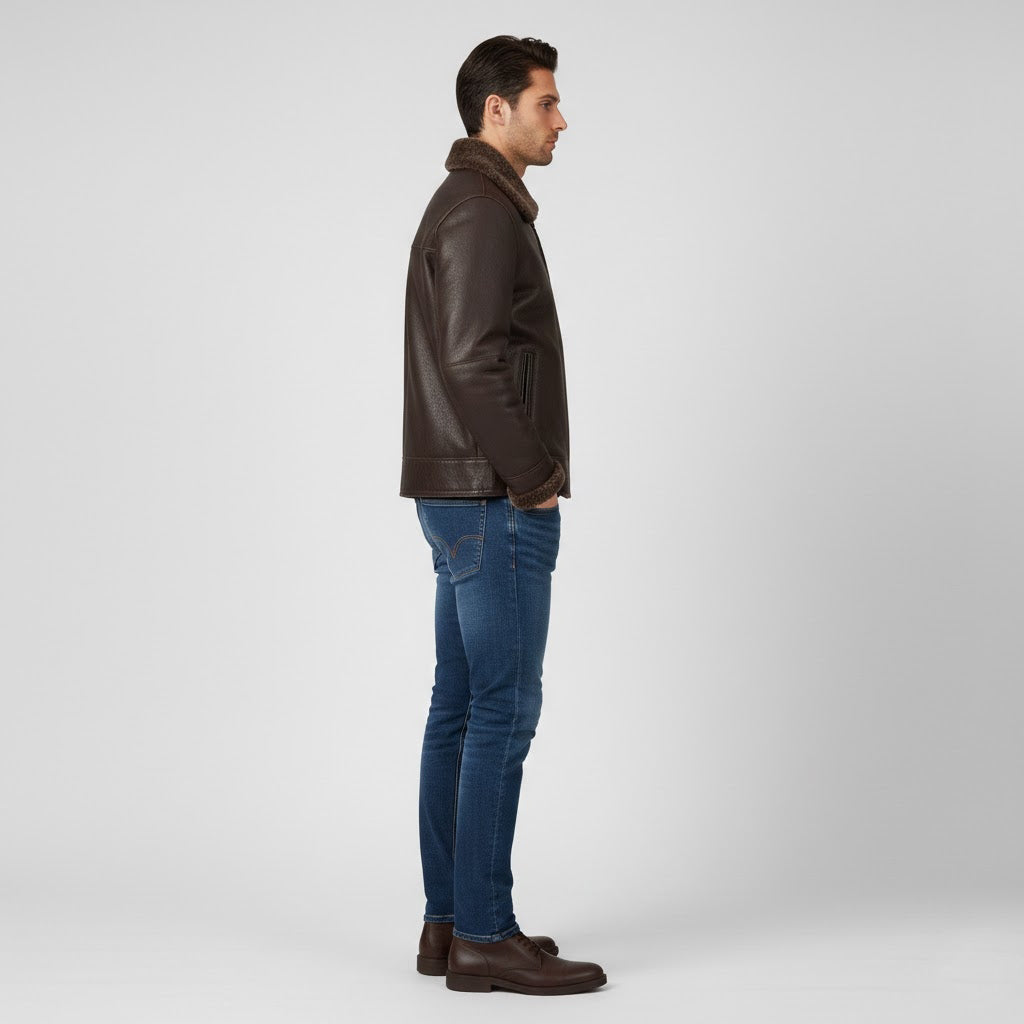 Men’s Leather Trench Coat – Mid-Length Winter Jacket