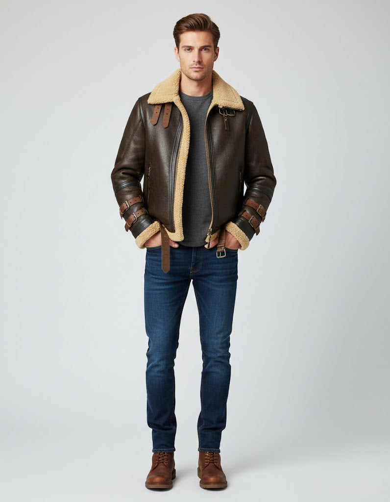 Men’s B-3 Shearling Leather Bomber Jacket – Real Flight Jacket