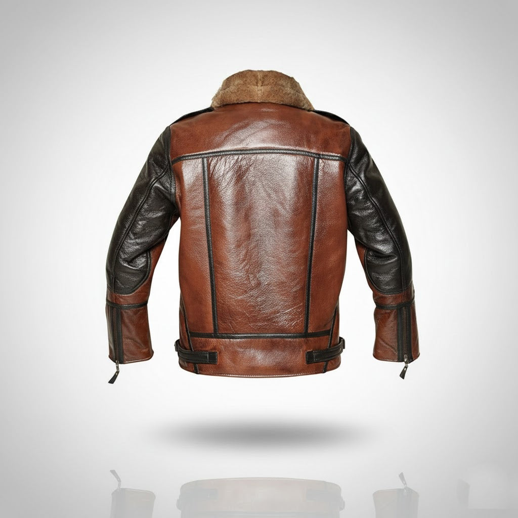 Men’s Two-Tone Leather Bomber Jacket – Tan & Black Flight Style