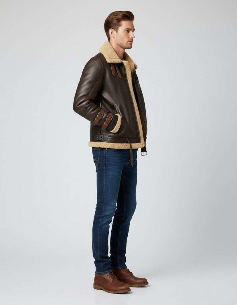 Men’s B-3 Shearling Leather Bomber Jacket – Real Flight Jacket