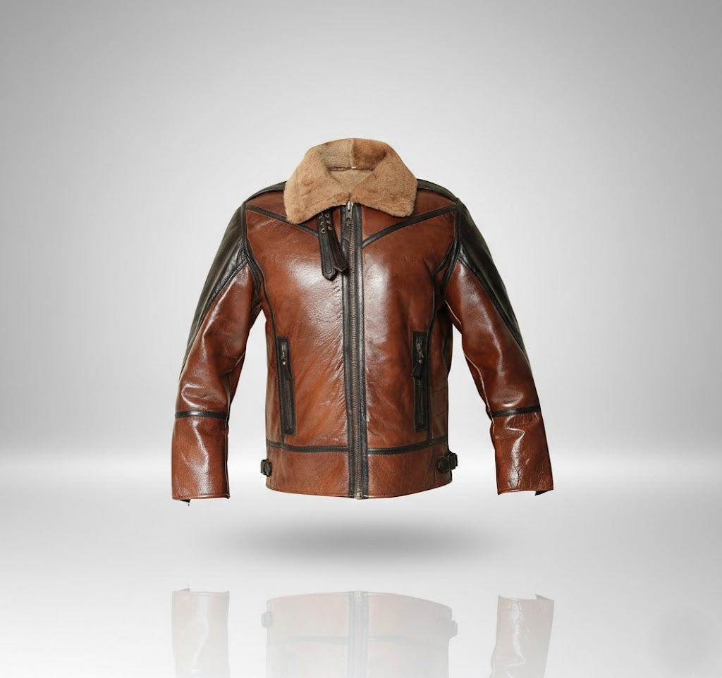 Men’s Two-Tone Leather Bomber Jacket – Tan & Black Flight Style