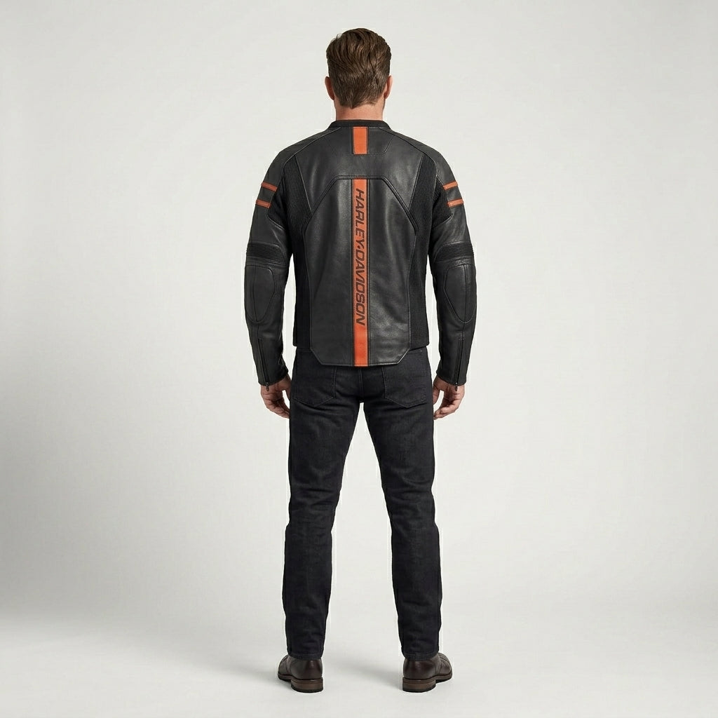 Men’s Brawler Leather Moto Jacket – Harley-Style Black Biker Jacket