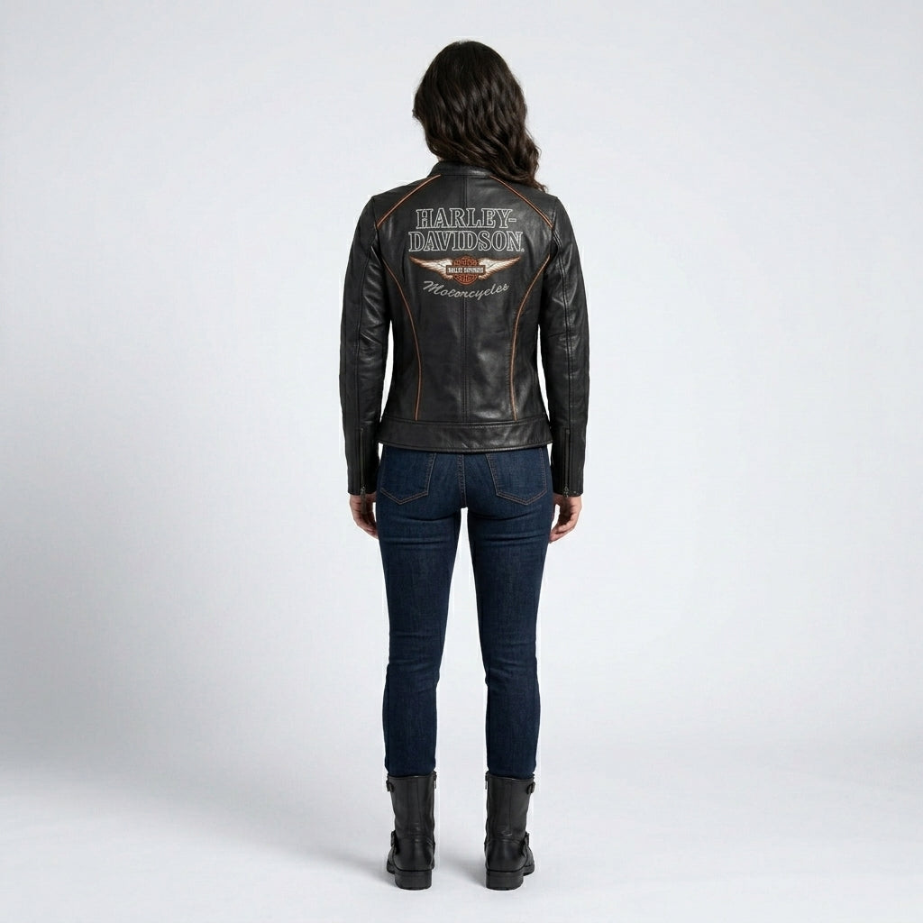 Women’s Epoch Leather Moto Jacket – Harley Davidson Black Biker Jacket
