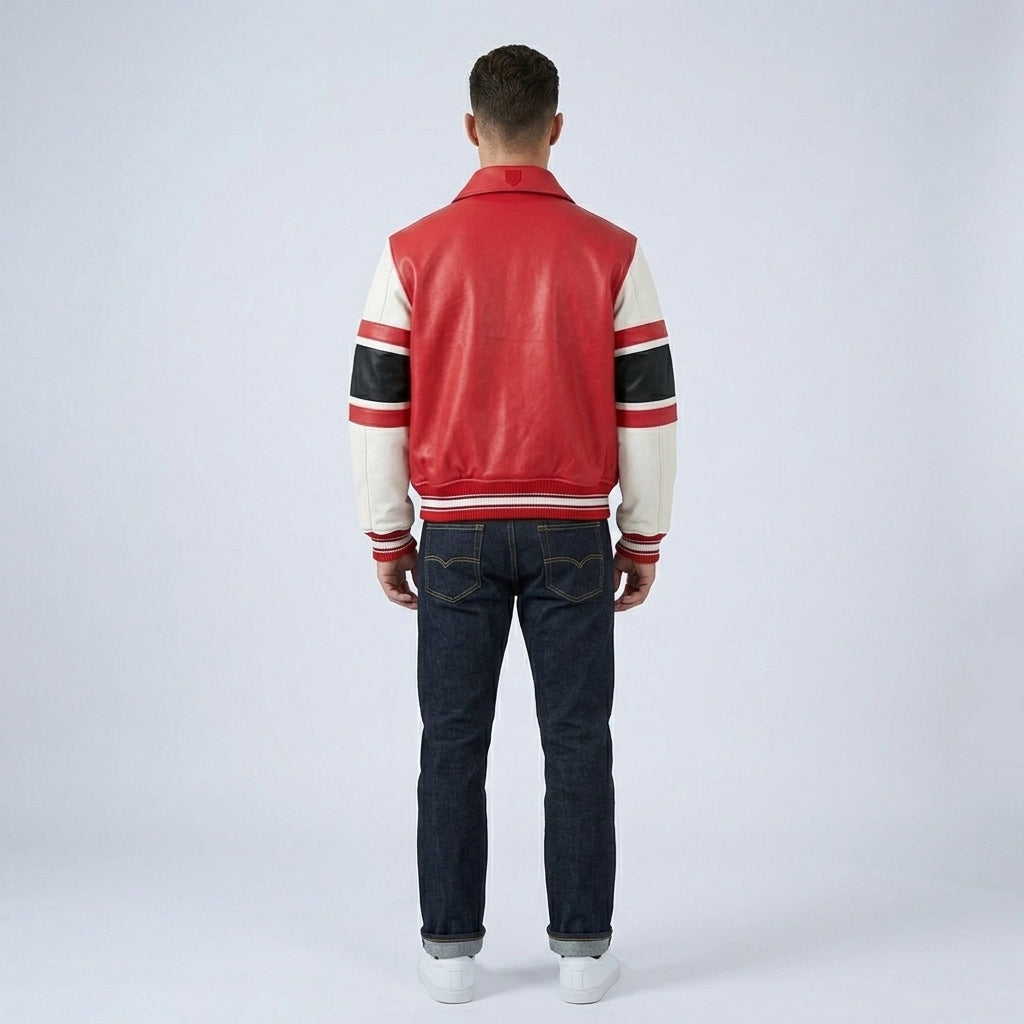 All Star Varsity Leather Bomber Jacket – Salvage Red Edition