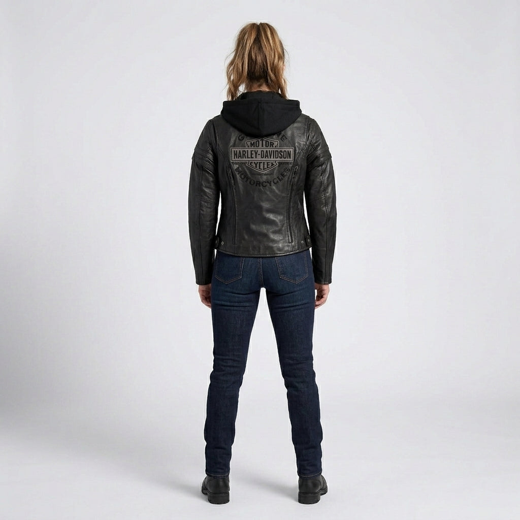 Women’s Miss Enthusiast Leather Motorcycle Jacket – Classic Harley Style