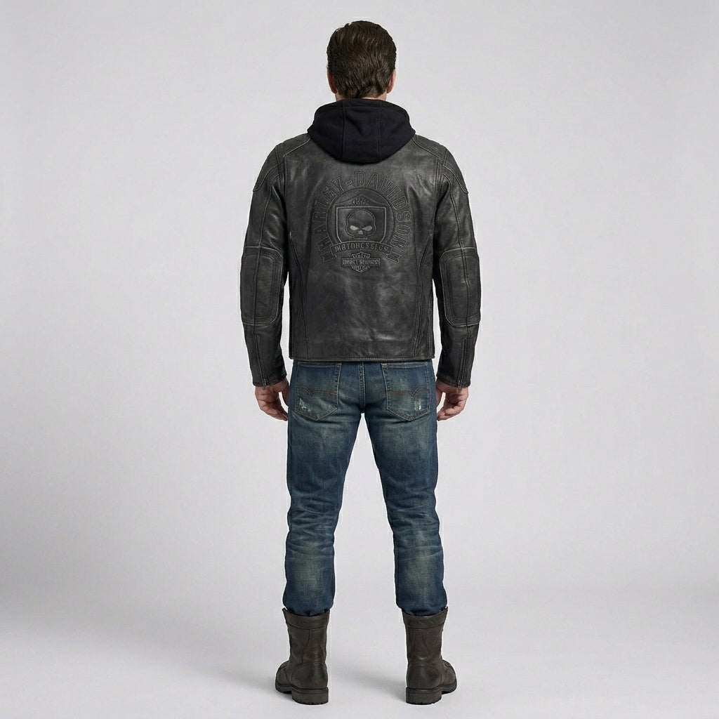 Men’s Black Hooded Leather Biker Jacket – Urban Moto Style