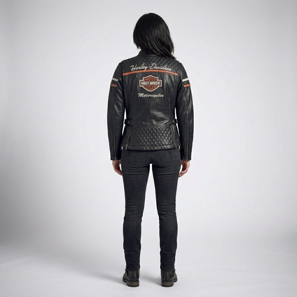 Women’s Miss Enthusiast Leather Motorcycle Jacket – Harley Style Classic Fit