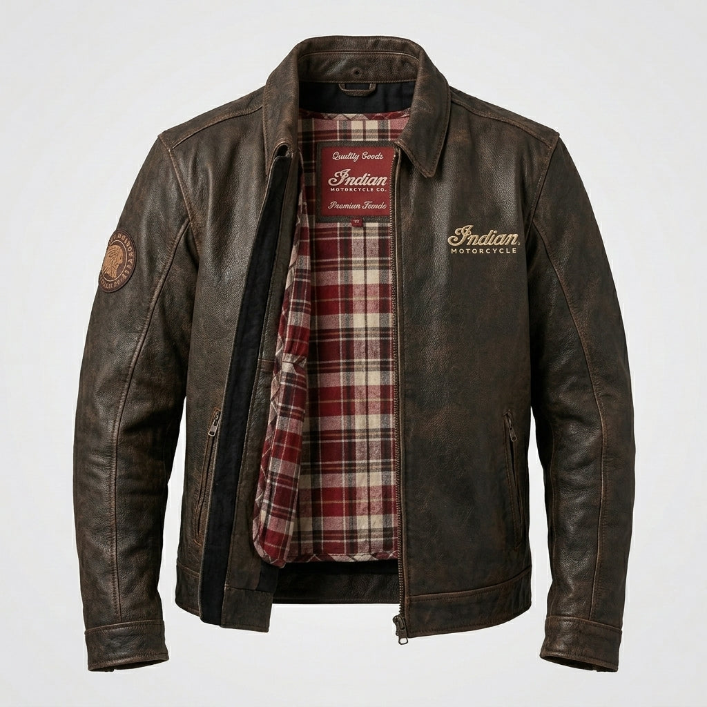 Men’s Custom Star Detail Leather Moto Jacket – Premium Biker Performance Gear
