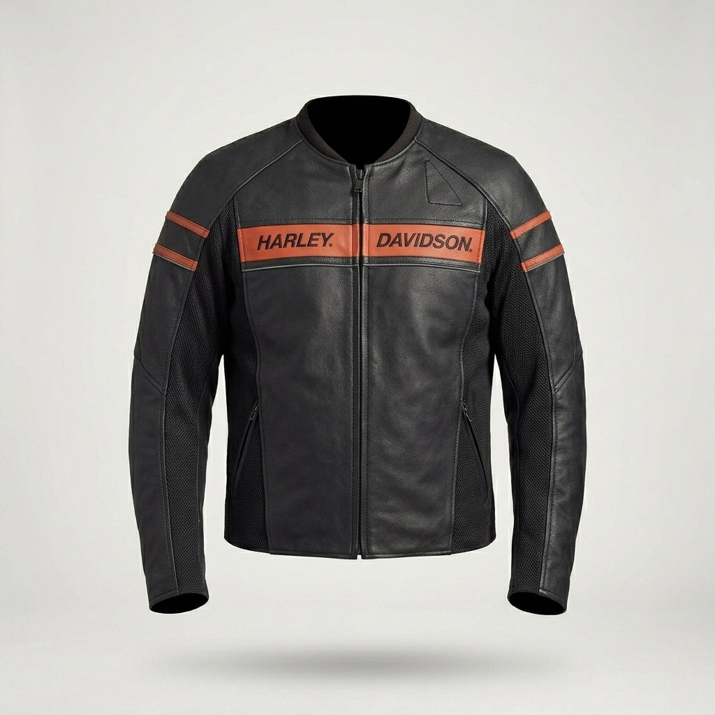 Men’s Brawler Leather Moto Jacket – Harley-Style Black Biker Jacket