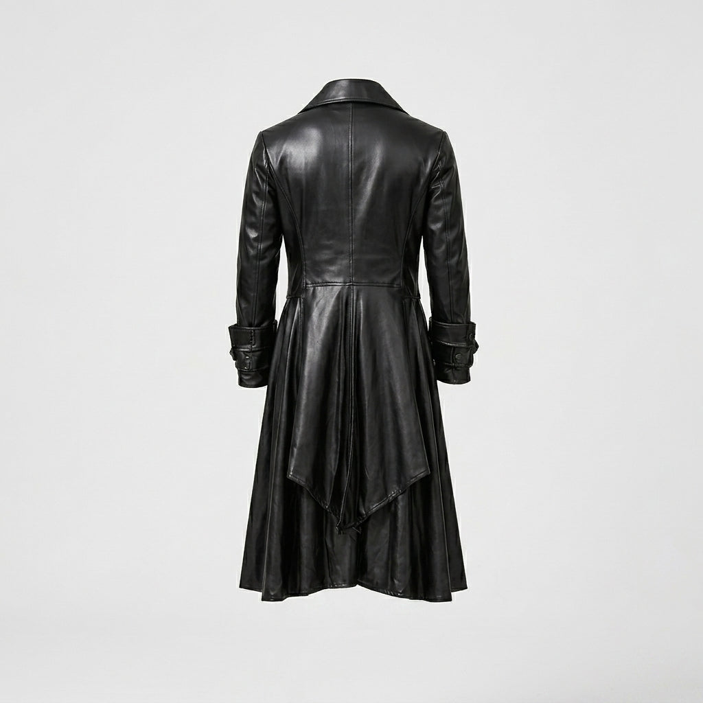 Men’s Black Steampunk Gothic Leather Tailcoat – Victorian Long Coat