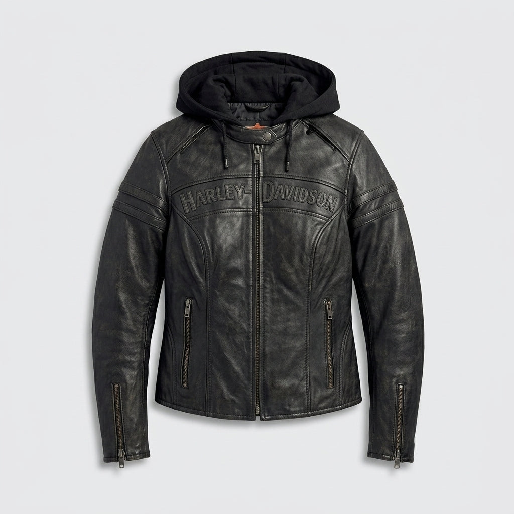 Women’s Miss Enthusiast Leather Motorcycle Jacket – Classic Harley Style