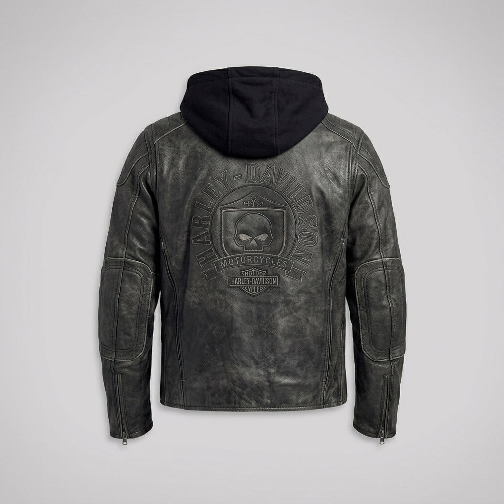 Men’s Black Hooded Leather Biker Jacket – Urban Moto Style