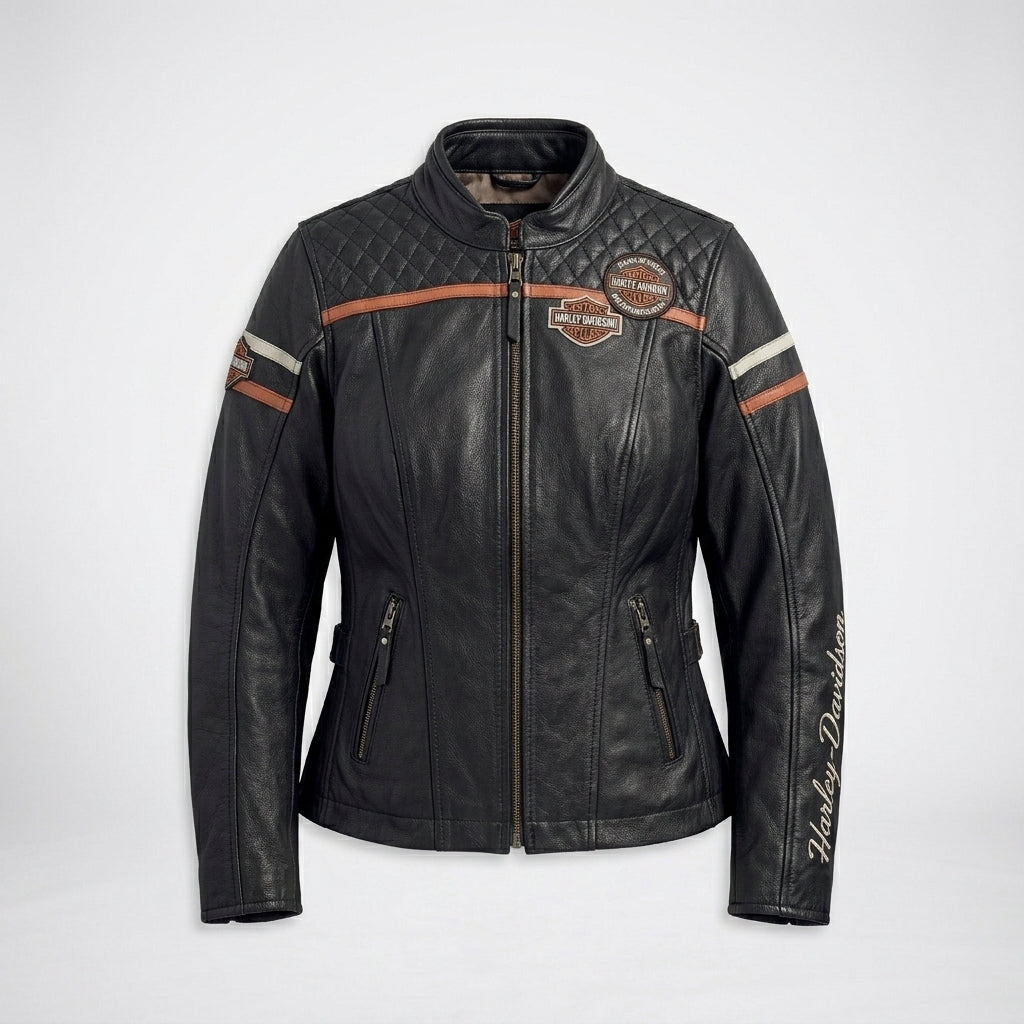 Women’s Miss Enthusiast Leather Motorcycle Jacket – Harley Style Classic Fit