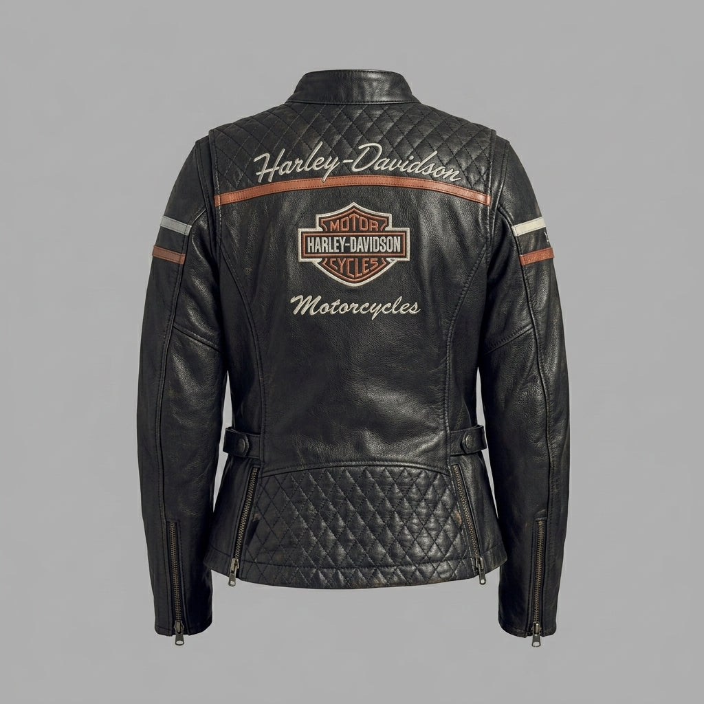 Women’s Miss Enthusiast Leather Motorcycle Jacket – Harley Style Classic Fit