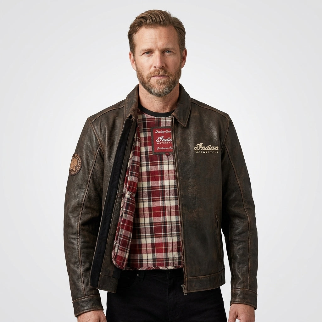 Men’s Custom Star Detail Leather Moto Jacket – Premium Biker Performance Gear