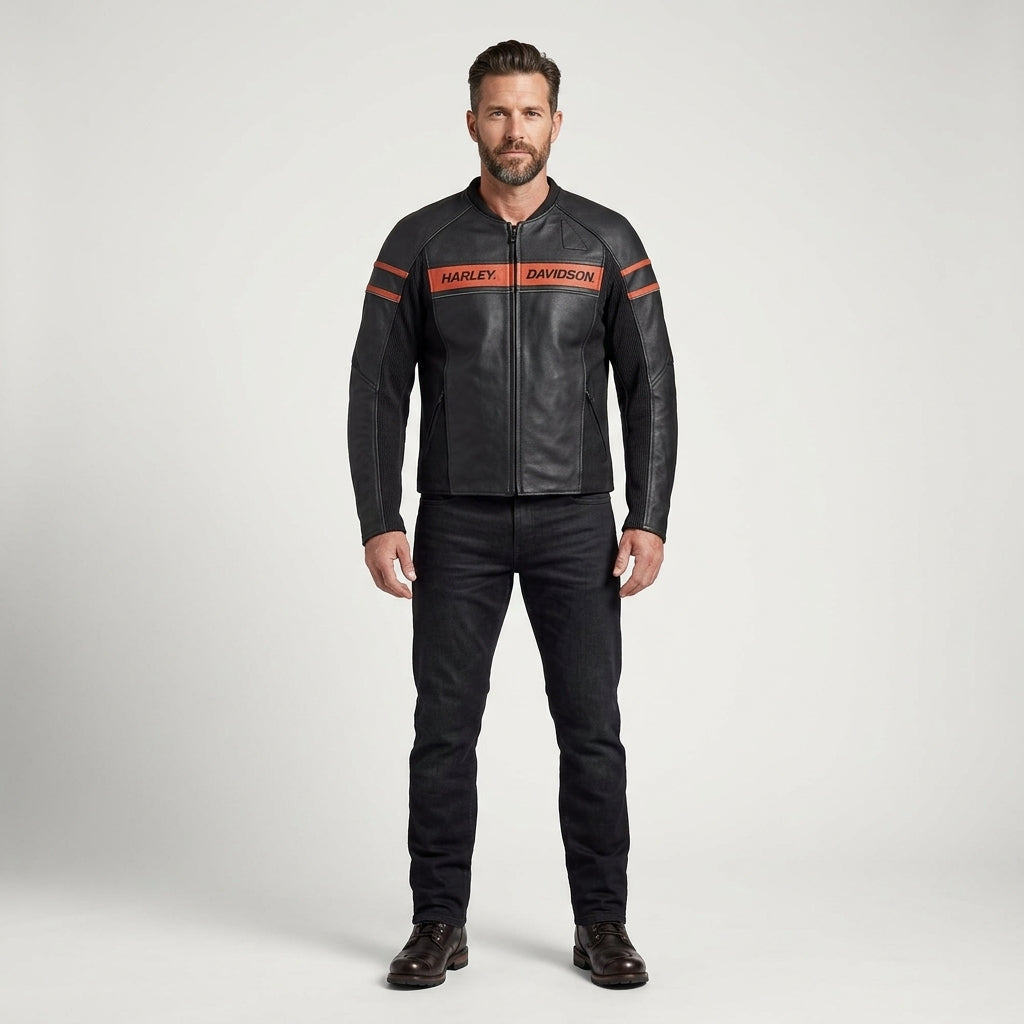 Men’s Brawler Leather Moto Jacket – Harley-Style Black Biker Jacket