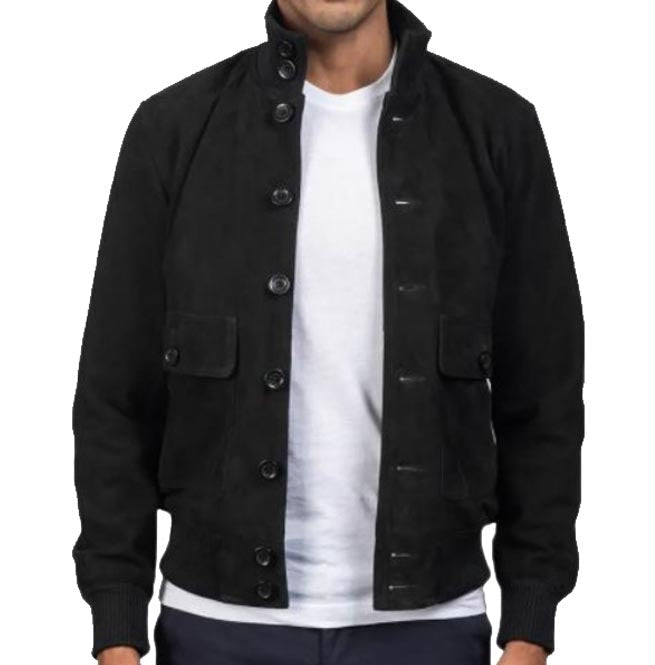 Men’s Black Suede Leather Bomber Jacket – Classic & Stylish Outerwear