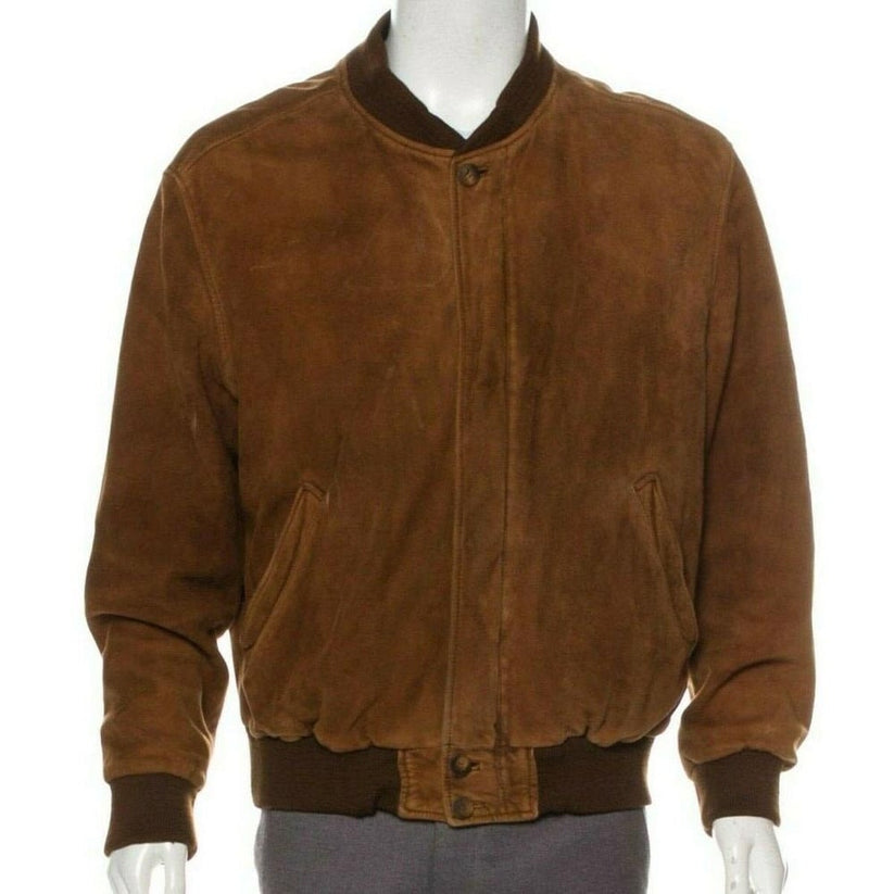 Men’s Brown Suede Leather Bomber Jacket – Classic & Stylish