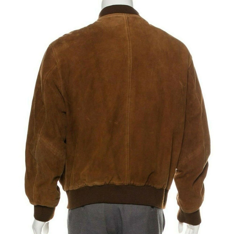 Men’s Brown Suede Leather Bomber Jacket – Classic & Stylish