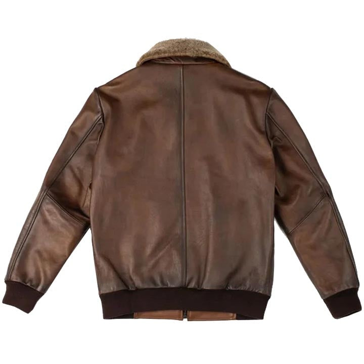 Men’s Chocolate Brown Leather Bomber Jacket – Classic Fit & Timeless Style
