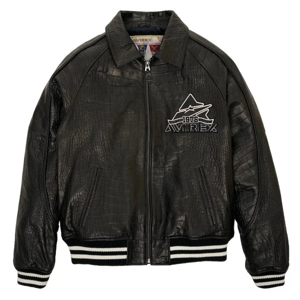 Men's Crocodile Embossed AVIREX ICON Leather Jacket Leather Outlet