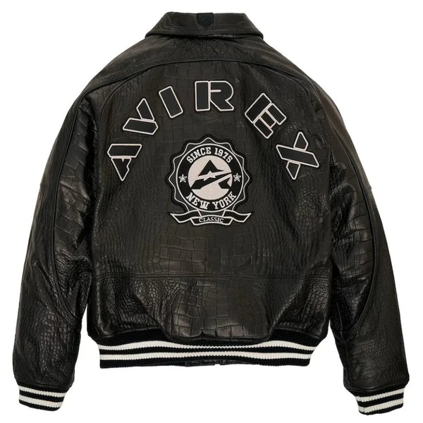 Men's Crocodile Embossed AVIREX ICON Leather Jacket Leather Outlet