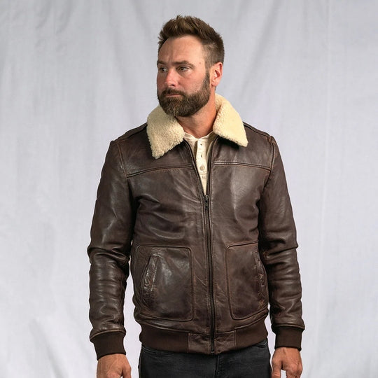 Men’s Vintage A2 Brown Shearling Lambskin Leather Bomber Jacket