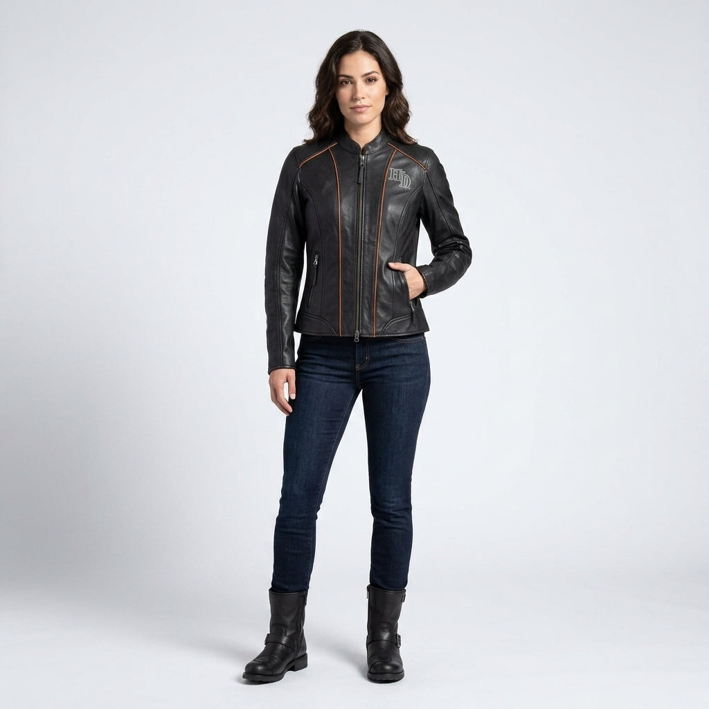 Women’s Epoch Leather Moto Jacket – Harley Davidson Black Biker Jacket