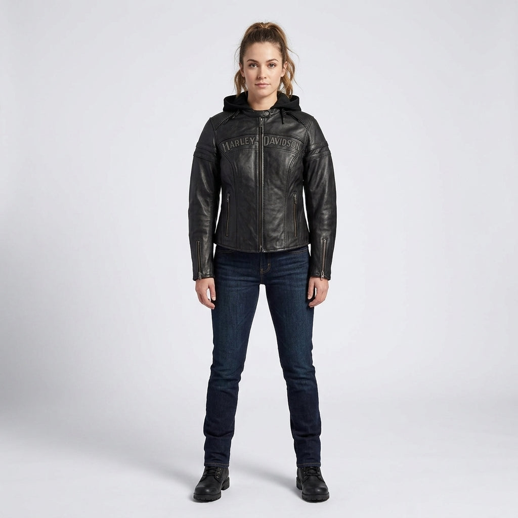 Women’s Miss Enthusiast Leather Motorcycle Jacket – Classic Harley Style