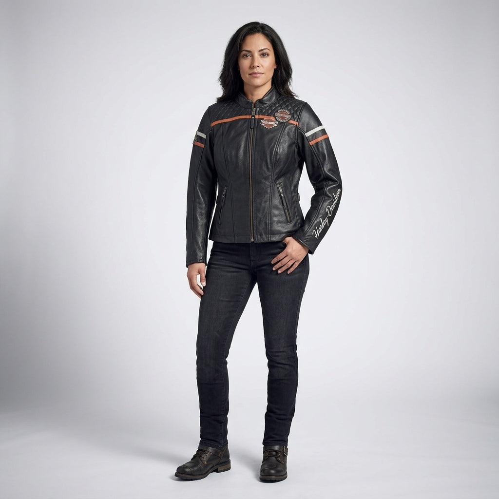 Women’s Miss Enthusiast Leather Motorcycle Jacket – Harley Style Classic Fit