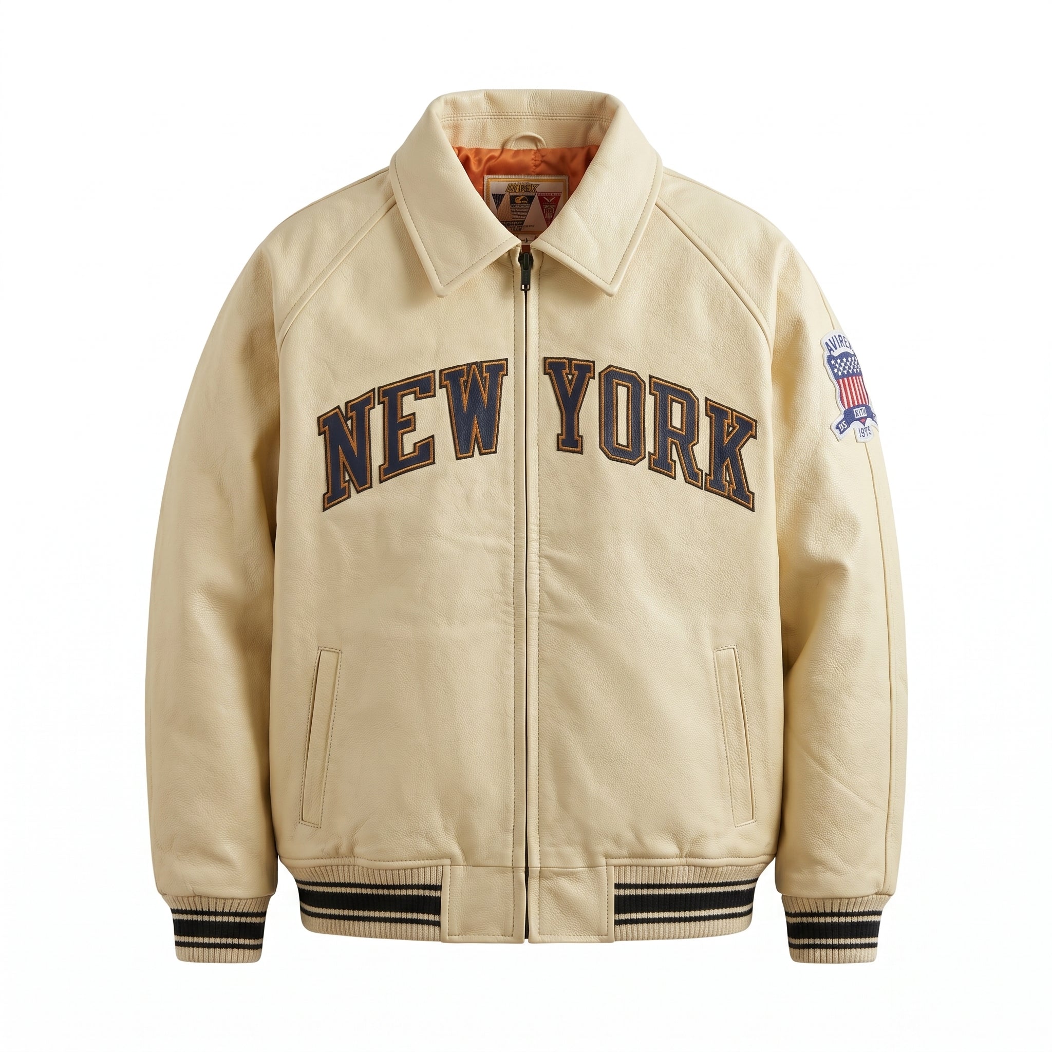 Knicks Kith x Avirex Leather Bomber Jacket Genuine Cowhide Leather Biker Jacket Premium Quality Varsity Style Handmade Leather Avirex Jacket