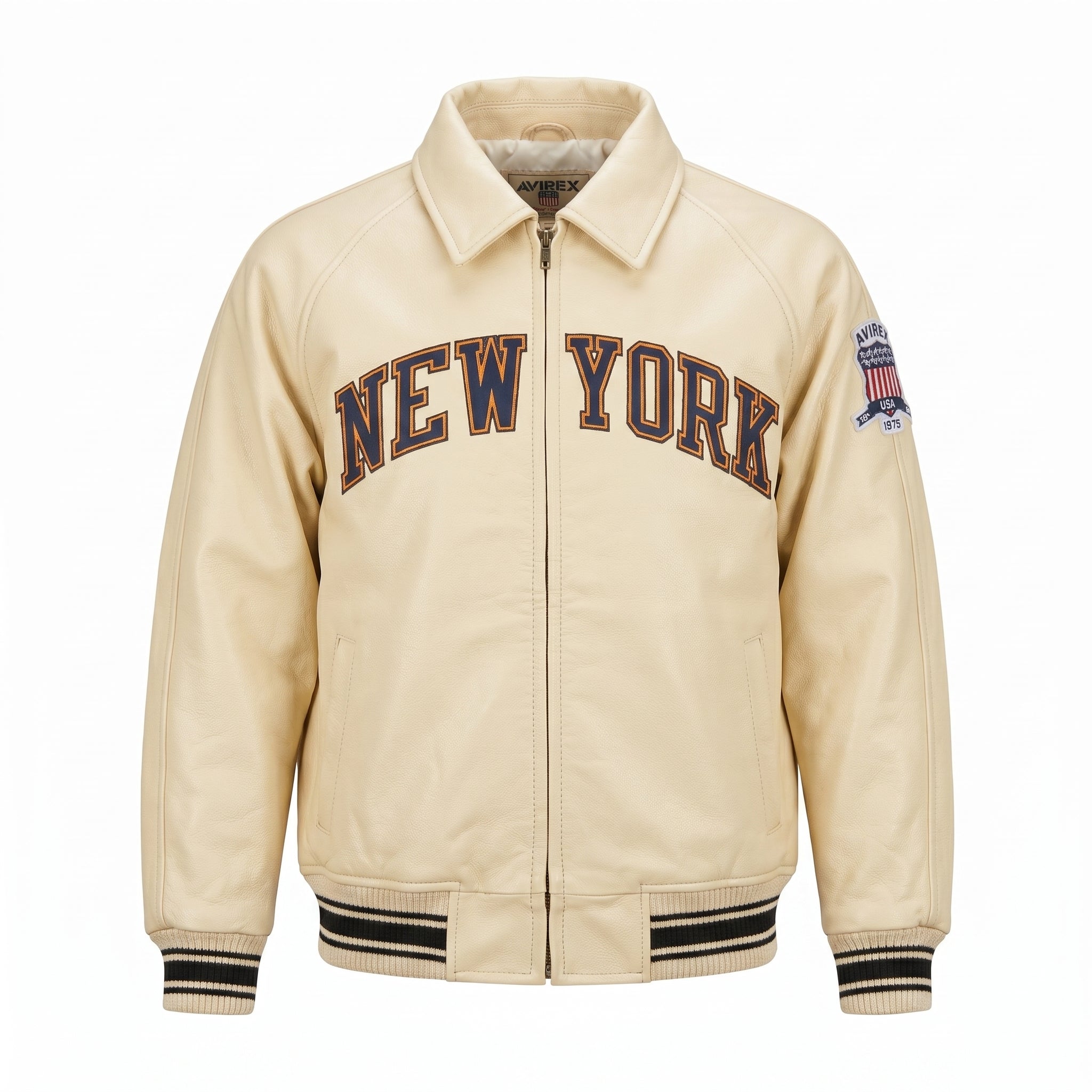 Knicks Kith x Avirex Leather Bomber Jacket Genuine Cowhide Leather Biker Jacket Premium Quality Varsity Style Handmade Leather Avirex Jacket