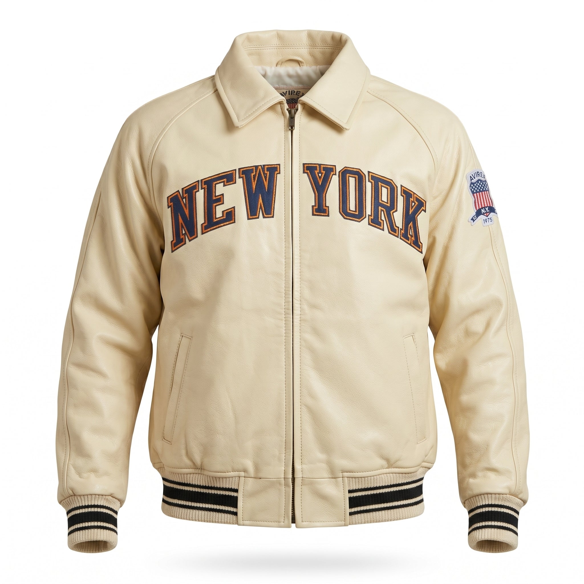Knicks Kith x Avirex Leather Bomber Jacket Genuine Cowhide Leather Biker Jacket Premium Quality Varsity Style Handmade Leather Avirex Jacket