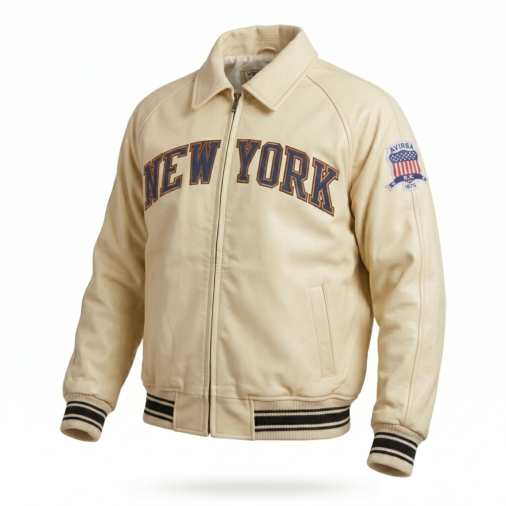 Knicks Kith x Avirex Leather Bomber Jacket Genuine Cowhide Leather Biker Jacket Premium Quality Varsity Style Handmade Leather Avirex Jacket