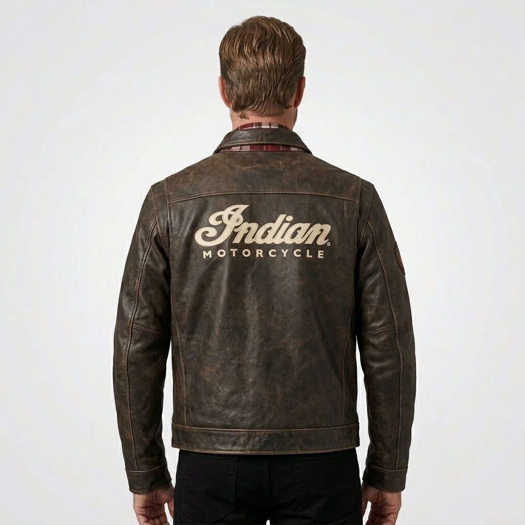 Men’s Custom Star Detail Leather Moto Jacket – Premium Biker Performance Gear