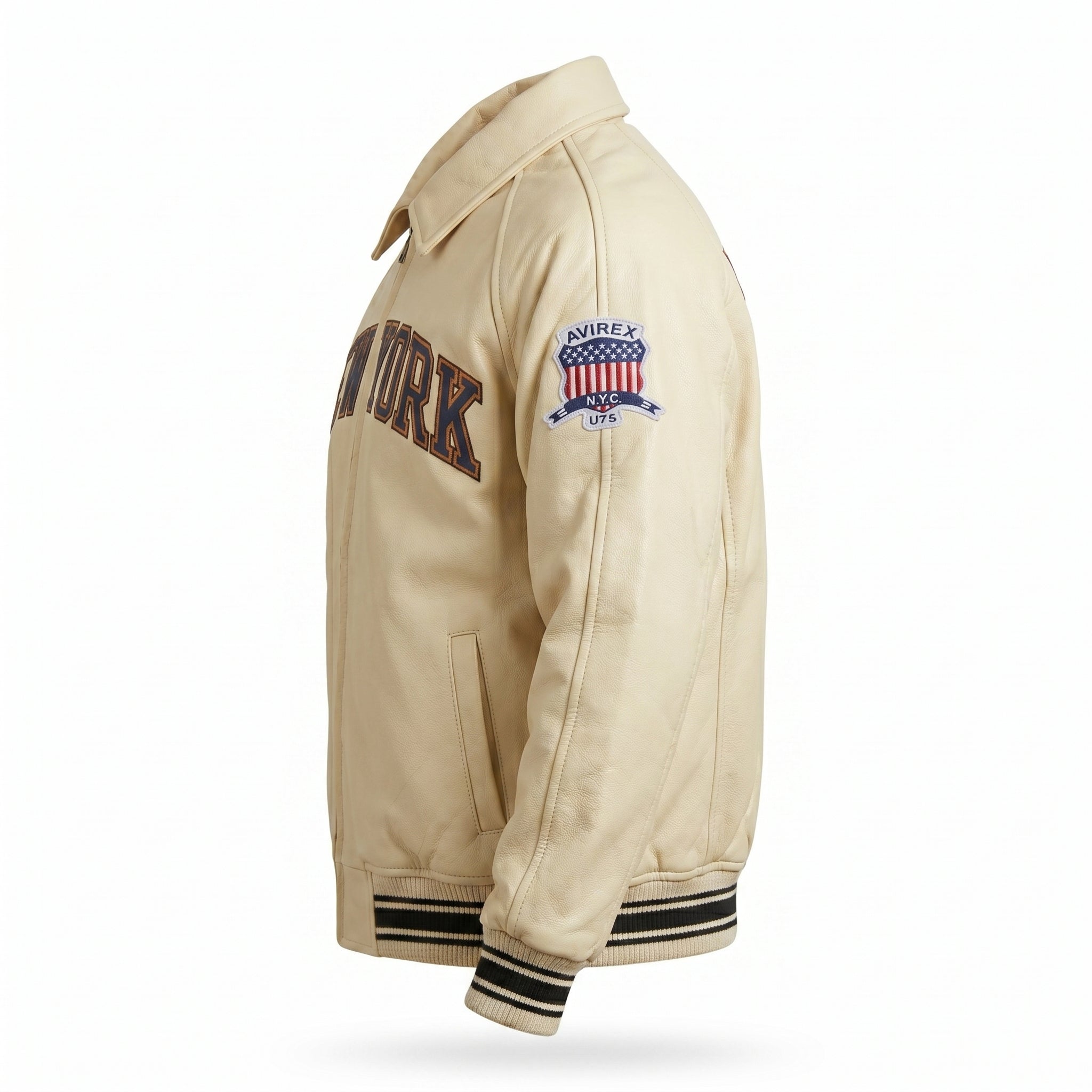 Knicks Kith x Avirex Leather Bomber Jacket Genuine Cowhide Leather Biker Jacket Premium Quality Varsity Style Handmade Leather Avirex Jacket