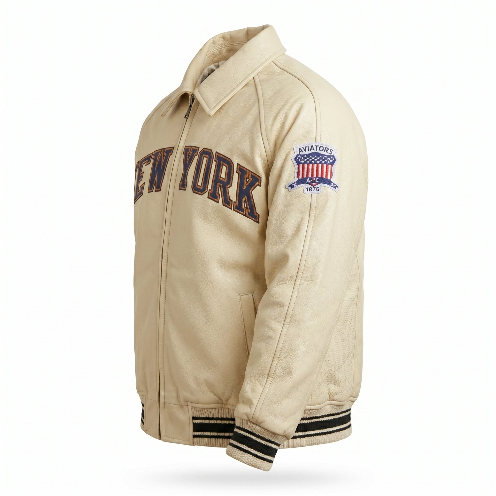 Knicks Kith x Avirex Leather Bomber Jacket Genuine Cowhide Leather Biker Jacket Premium Quality Varsity Style Handmade Leather Avirex Jacket