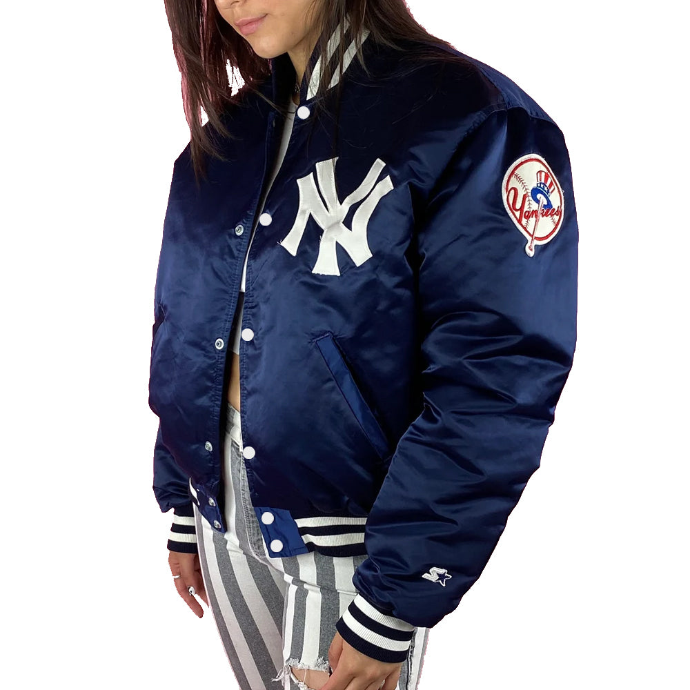 New York Yankees 90s Satin Bomber Jacket Blue White
