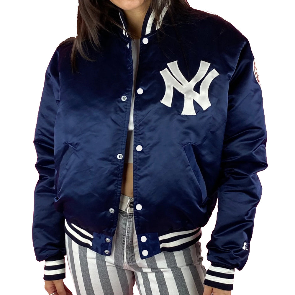 New York Yankees 90s Satin Bomber Jacket Blue White