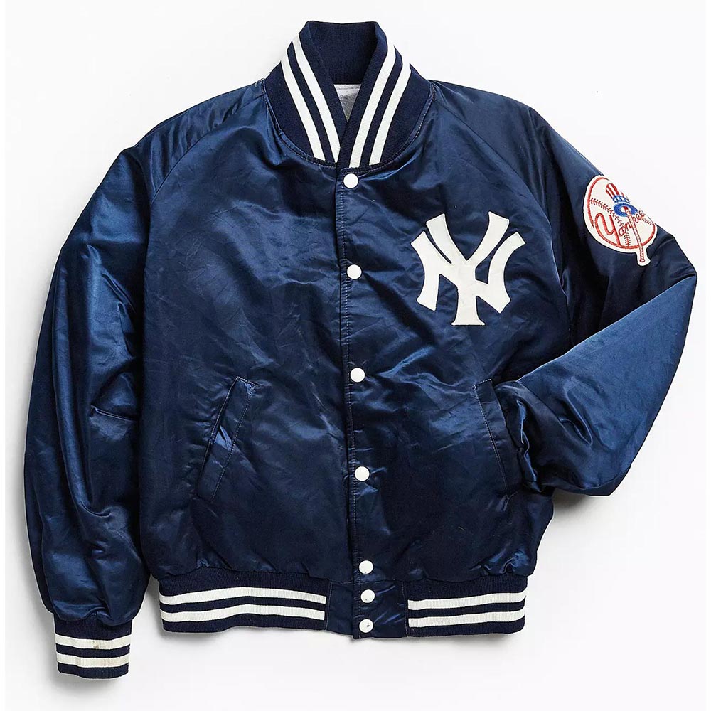 New York Yankees 90s Satin Bomber Jacket Blue White
