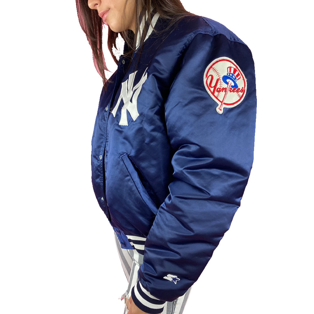 New York Yankees 90s Satin Bomber Jacket Blue White