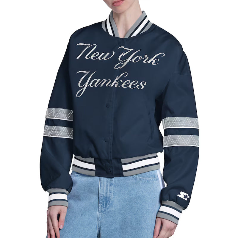 New York Yankees Interception Varsity Satin Jacket Navy