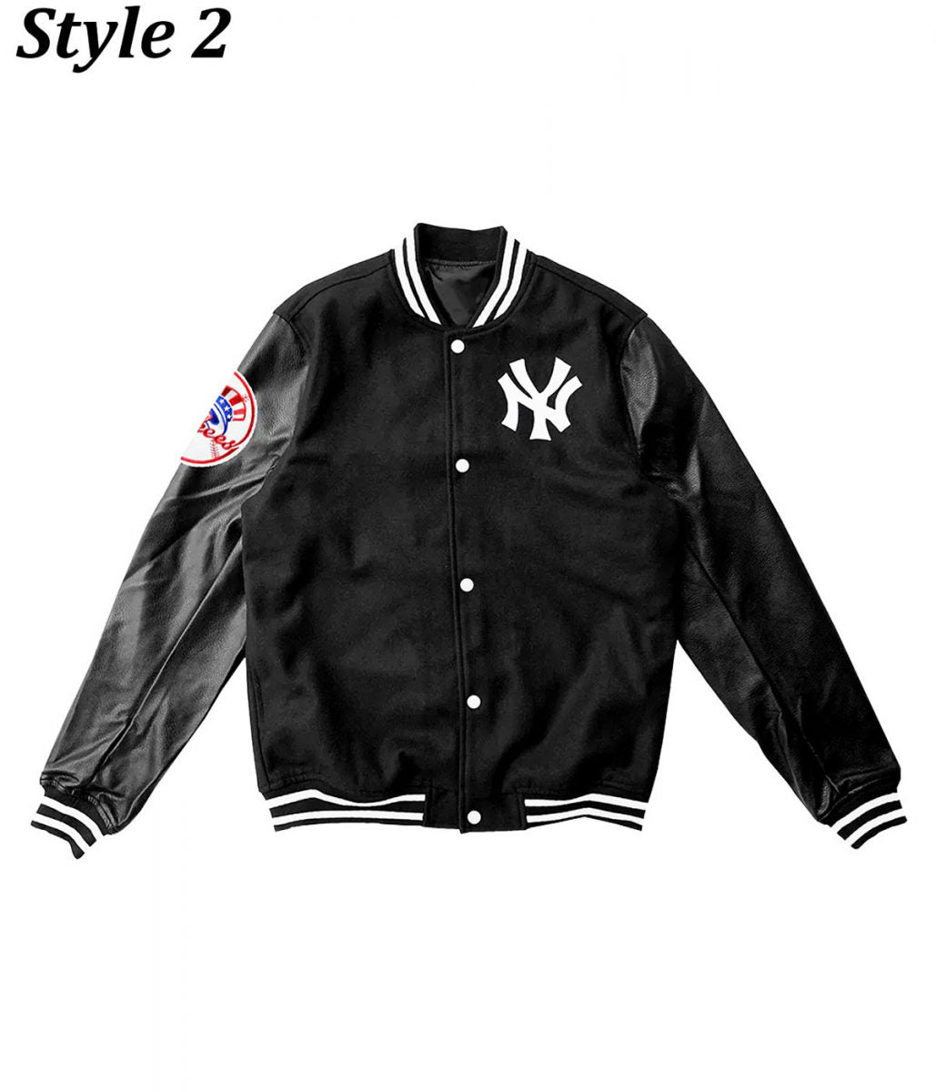 New York Yankees Varsity Wool Leather Letterman Jacket Black